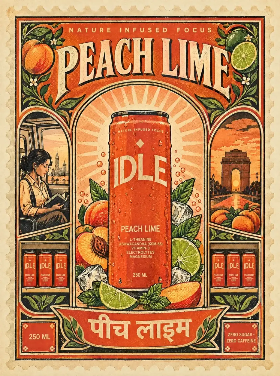 Illustrated stamp poster for IDLE Peach Lime