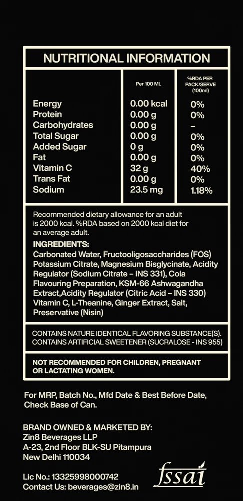 Cola nutritional information and ingredients