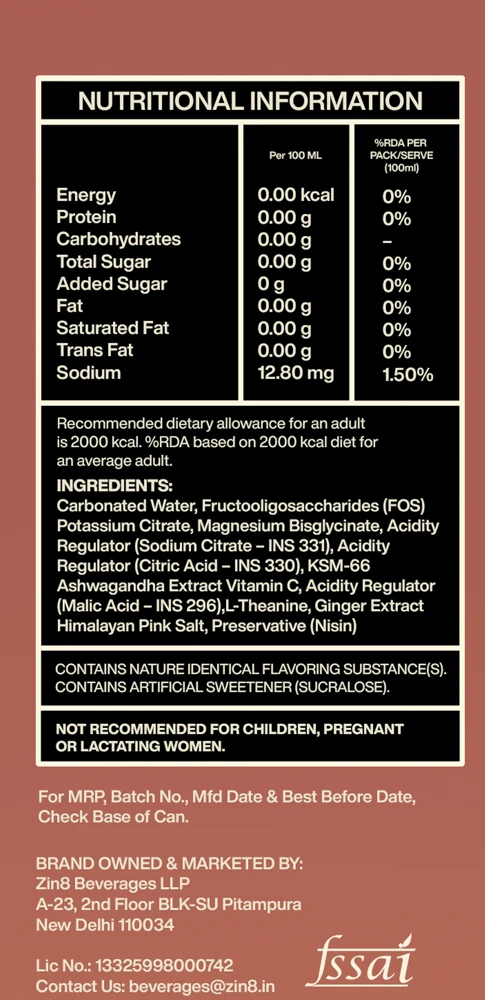 Nutritional information and ingredients from the IDLE Peach Lime can